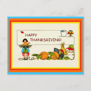 Carte Postale Vintage de Thanksgiving mignon (copie améliorée mo