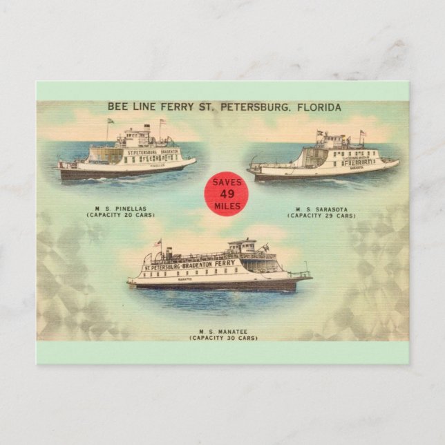 Carte postale vintage des ferries de St Petersbour (Devant)