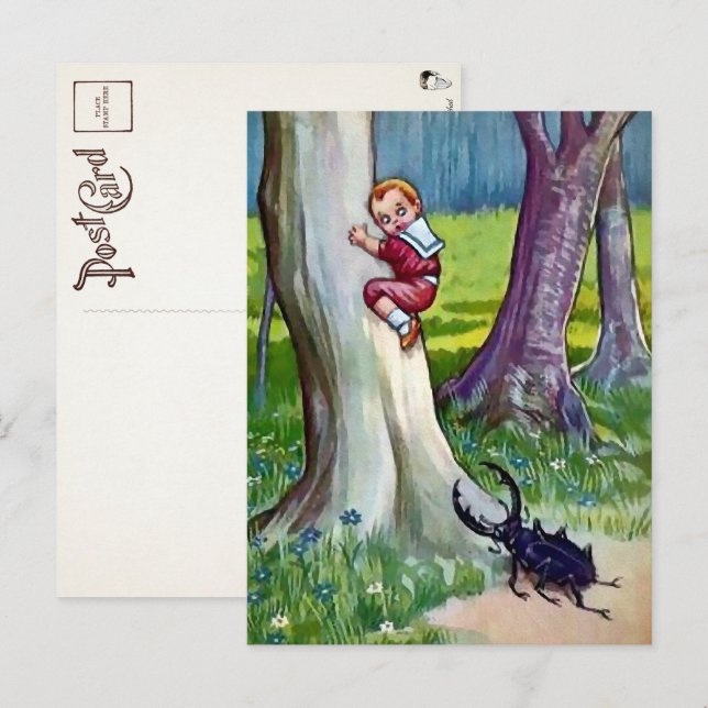 Carte postale vintage d'insecte attaquant (Devant / Derrière)