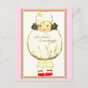 Carte Postale Vintage douce petite fille, énorme bouffée, chauss