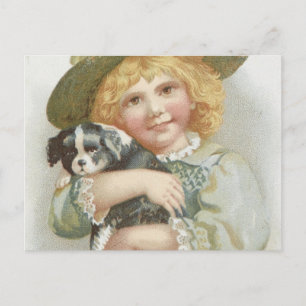 Carte Postale Vintage douce petite fille tenant mignonne petit c