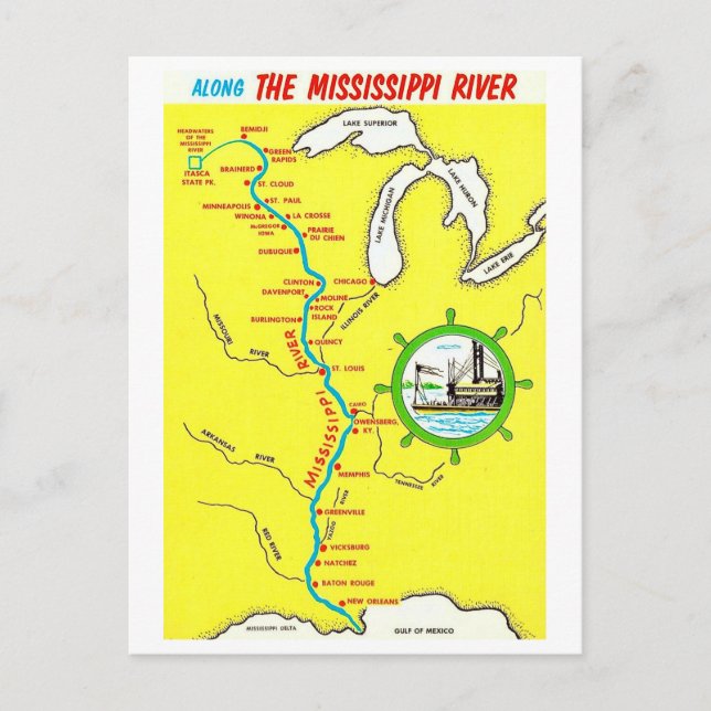 Carte postale vintage du fleuve Mississippi (Devant)