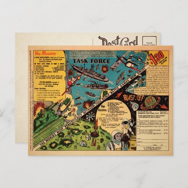 Carte postale vintage du jeu de bataille (Devant / Derrière)