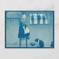 Vintage Dutch child knitting at home