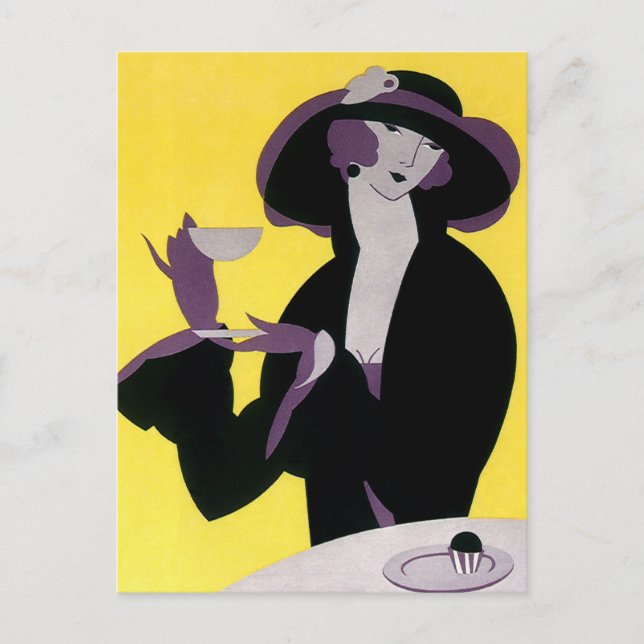 Carte Postale Vintage Élégante Femme Boire Tea Party après-midi (Devant)