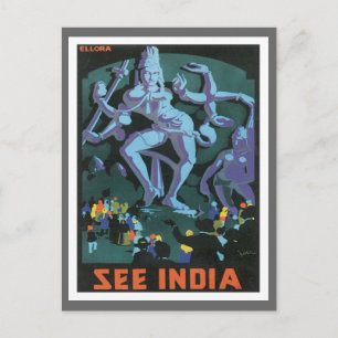 Carte Postale Vintage Ellora Grottes Inde