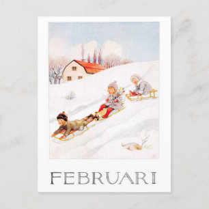 Carte postale vintage Elsa Beskow February