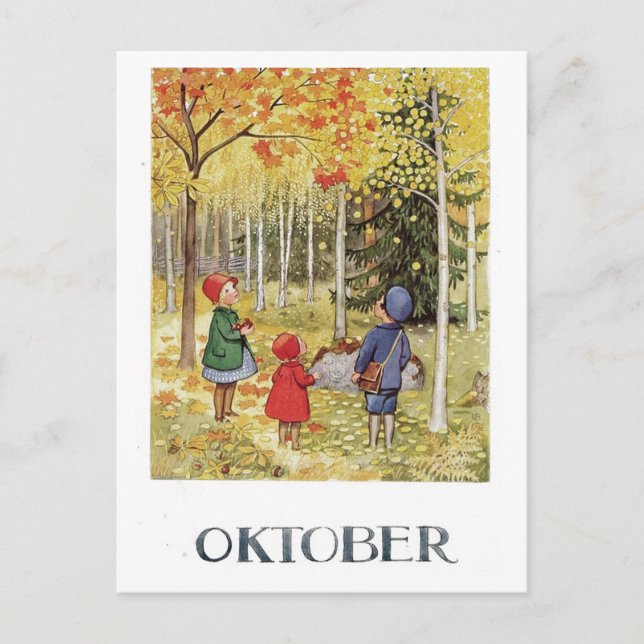 Carte postale vintage Elsa Beskow Octobre (Devant)