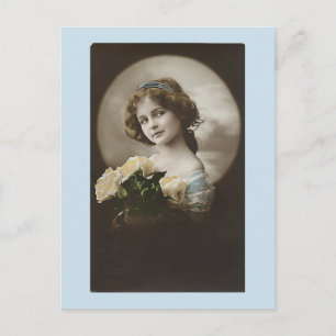 Carte Postale vintage En Roses Bleues Blanches