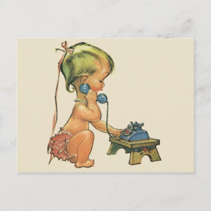 Carte Postale Vintage enfant mignonne blond fille parler sur le 