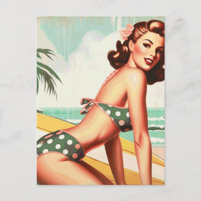 Carte Postale Vintage Été Plage Pin (Devant)