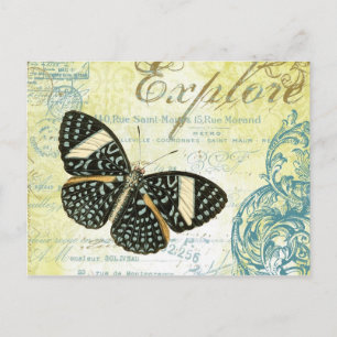 Carte Postale Vintage Explorer Butterly....carte postale