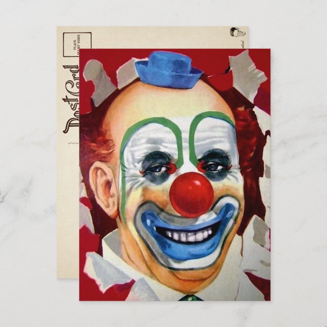 Carte postale vintage face clown (Devant / Derrière)