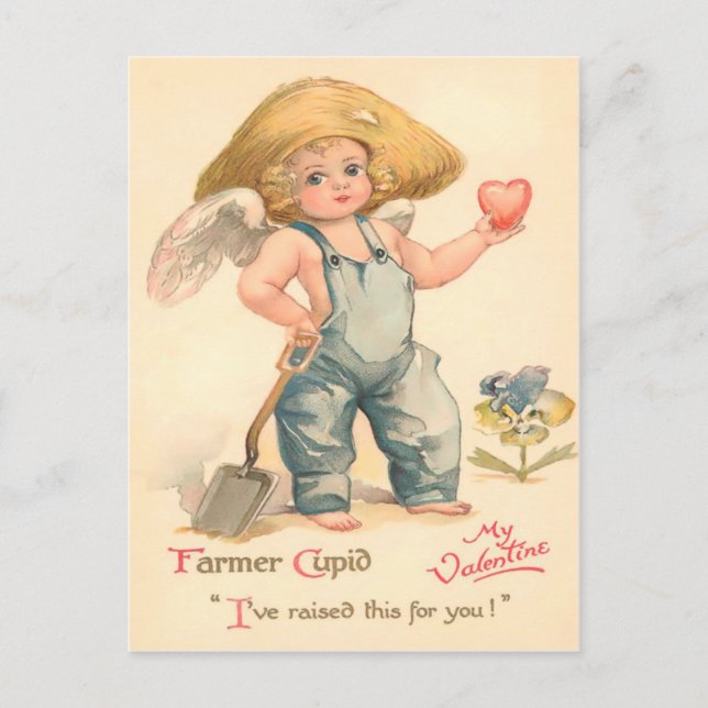 Carte postale vintage Farmer Cupid Valentine (Devant)