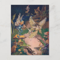 Vintage - Fées & Elfes dans un jardin de nuit,