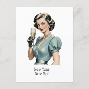 Carte Postale Vintage Femme Nouvel An Nouveau Moi