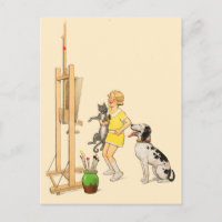 Vintage Fille Amusante, Chat de Chien Imprimer Geo
