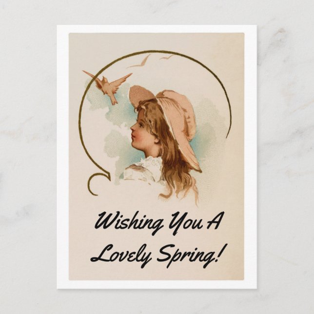 Carte Postale Vintage fille aux oiseaux (Devant)