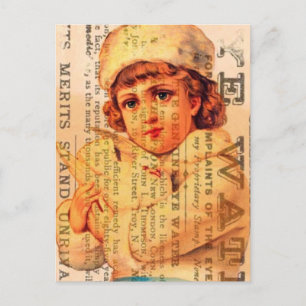 Carte Postale Vintage fille avec colombe et annonces