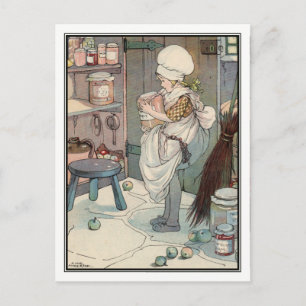 Carte Postale Vintage fille avec confiture et chattes par Anne A