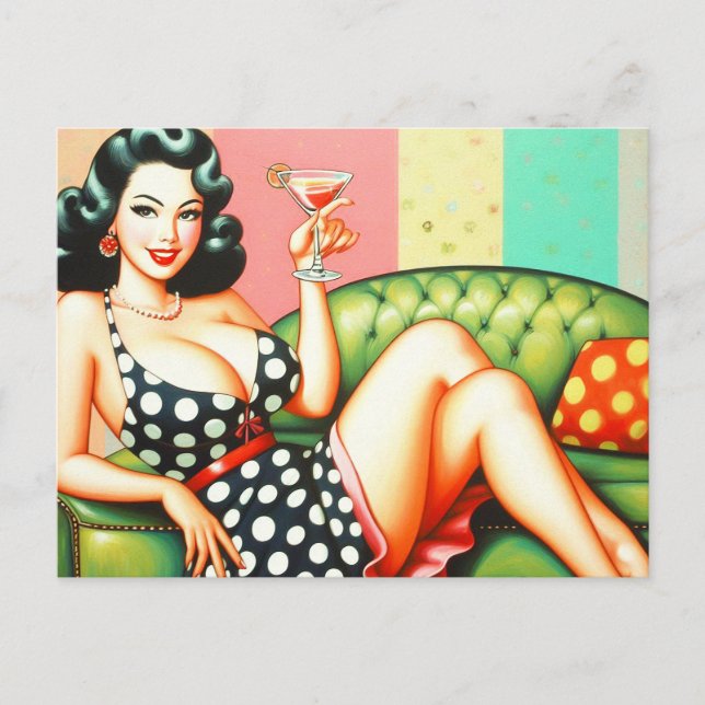 Carte Postale Vintage fille de boisson (Devant)