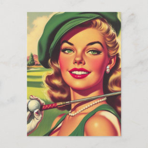 Carte Postale Vintage fille de golf