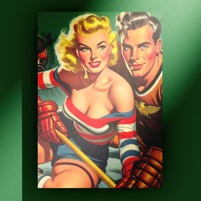 Carte Postale Vintage fille de hockey (Créateur téléchargé)