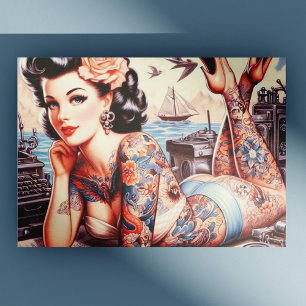 Carte Postale Vintage fille de l'ancienne école de tatouage