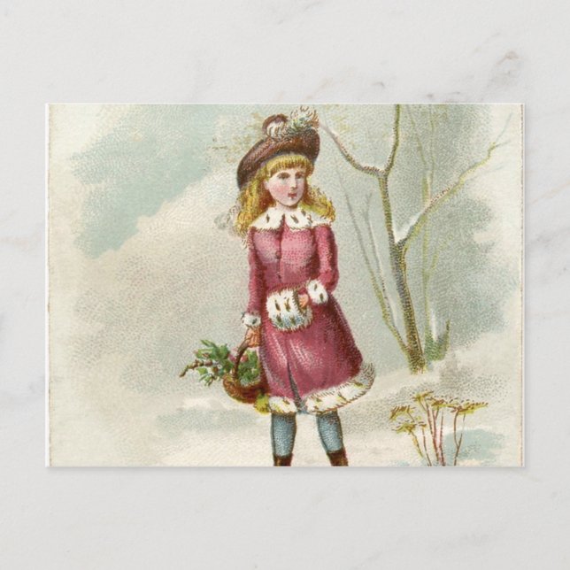 Carte Postale Vintage fille d'hiver (Devant)