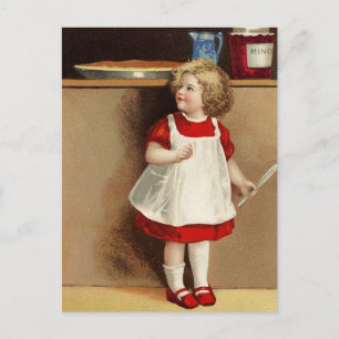 Carte postale vintage fille en robe rouge