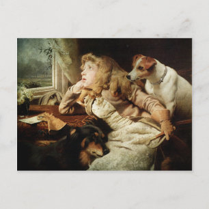 Carte Postale Vintage fille et deux chiens