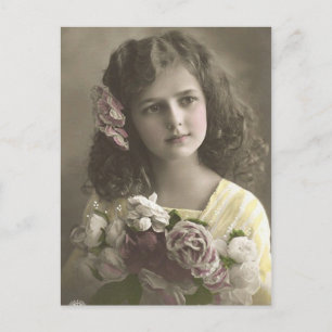 Carte Postale Vintage fille victorienne avec fleurs