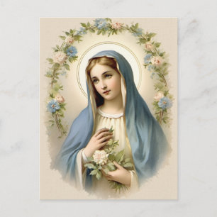Carte Postale Vintage Floral Bienheureuse Mère Marie Catholique