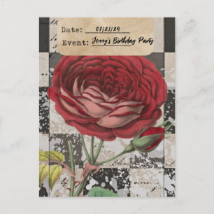 Carte Postale Vintage Floral Collage Anniversaire Fête Date de s