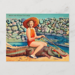Carte Postale Vintage Florida Alligator et Voyage femme