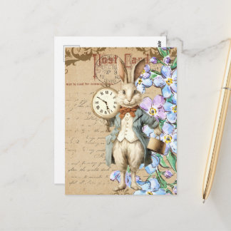 Carte Postale Vintage Flowers and White Rabbit Collage