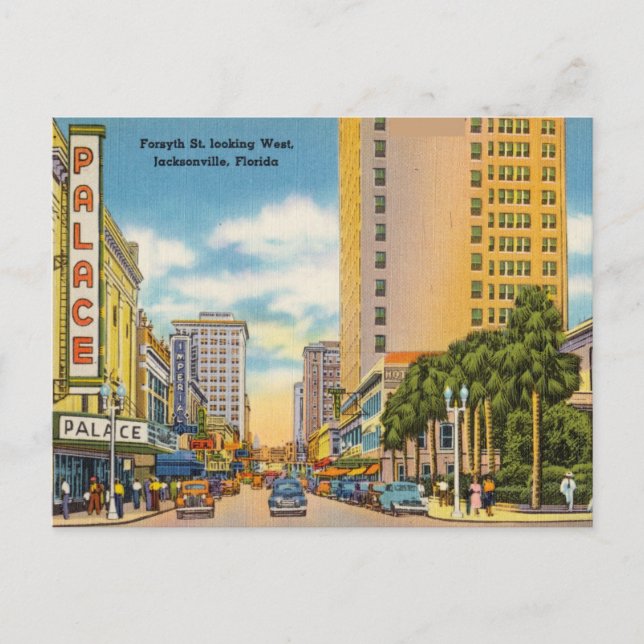 Carte Postale Vintage, Forsyth St, Jacksonville, Floride (Devant)