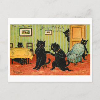 Carte Postale Vintage Fortune raconter des chats noirs chanceux 