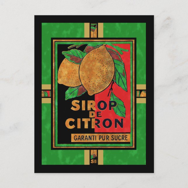 Carte Postale Vintage Français Sirop de framboise au citron Étiq (Devant)