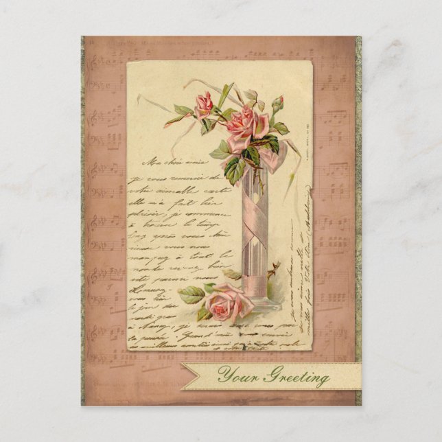 Carte postale vintage française romantique de rose (Devant)