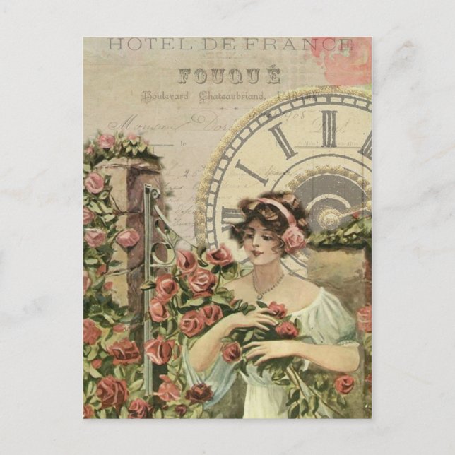 Carte postale Vintage française Rose (Devant)