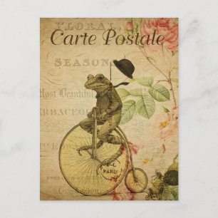 Carte Postale Vintage Frog équitation Vélo Roses roses roses Fra