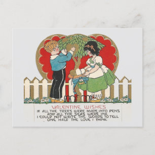 Carte Postale Vintage Garçon et fille Valentine