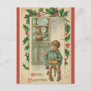Carte Postale Vintage Garçon Manger Plum Pudding Noël