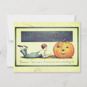Carte Postale Vintage Garçon parlant à Jack-o-Lantern Halloween