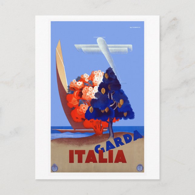 Carte Postale Vintage Garda Italia Travel (Devant)