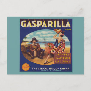 Carte Postale Vintage Gasparilla Floride Citrus Étiquette