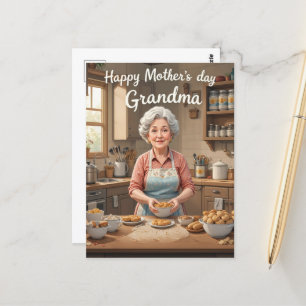 Carte Postale Vintage Grand-mère Baking Mères Day Retro