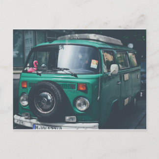 CARTE POSTALE VINTAGE GREEN VAN POSTCARD