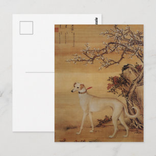 Carte Postale Vintage Greyhound Blanc Sous Les Fleurs
